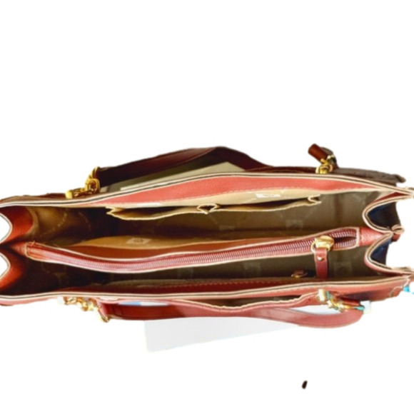 Anne Klein  Bag AK Embossed Satchel/Shoulder/Color Red /POCKETS/Gold Hardware - Picture 6 of 14